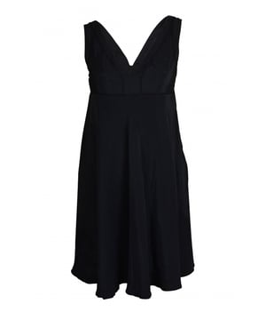 Schwarzes Prada-Kleid.Fließender Stoff mit Steppdetails.Reißverschluss hinten.V-Ausschnitt.100% Polyester.Made in Italy.