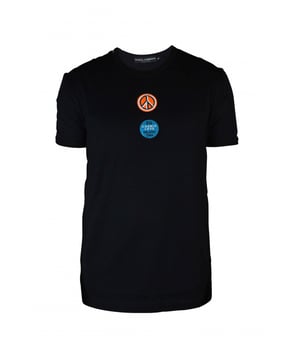 Dolce & Gabbana T-shirt van zwart katoen.Ronde patch met oranje vredessymbool.Ronde patch met blauw DG-logo.Korte mouwen.Ronde hals.100% katoen.Gemaakt in Italië.