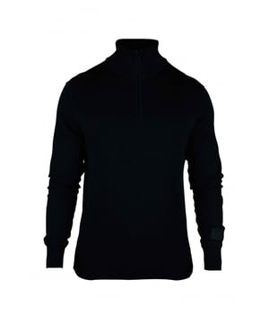 Feinstrickpullover in Marineblau von C.P. Company.Metropolis Kollektion.Stehkragen mit Halb-Zipper-Verschluss.Lange Ärmel.Logo-Patch auf dem Ärmel.Gerippte Kanten.