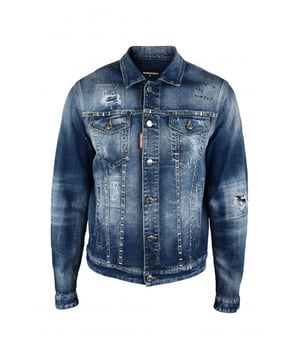 Cazadora vaquera Dsquared2.Efecto desgastado.Estampado efecto escritura en el lado derecho.Bolsillos laterales.Bolsillos con botón en el pecho.Cierre con botones.99% algodón y 1% elastán.Made in Italy.