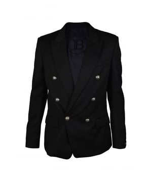 Balmain zwart double-breasted blazerjack van wol.Zilveren knopen.Zijzakken met klep.Borstzak.Merklogolabel op één mouwuiteinde.Knopen op de mouwen.