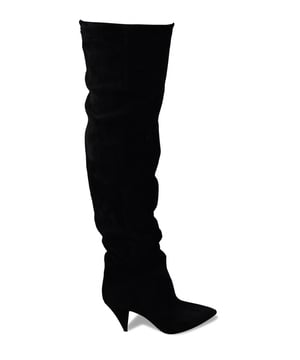 Era 85 Saint Laurent Stiefel aus schwarzem Wildleder.Sie tragen gerade oder zerknittert.Absatzhöhe 11 cm.Ledersohle.Made in Italy.