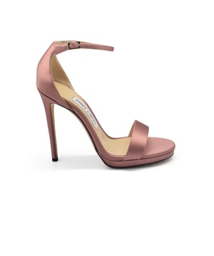 Sandalias Misty 120 Jimmy Choo con plataforma en satín rosa.Altura del tacón 12 cm.Suela de cuero.Made in Italy.
