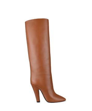 Saint Laurent Tubes 68 Stiefel aus braunem Glattleder.Mandelförmige Zehenpartie und dünner, überzogener Absatz.Ledersohle.Absatzhöhe: 11 cm100% Kalbsleder.Made in Italy.