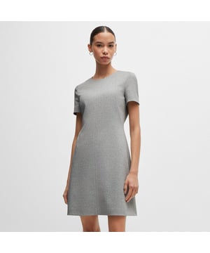 Womens BOSS Donalara Short Sleeved Dress in herringbone jersey in light grey.An elegant business dress in a flattering fit by BOSS. Featuring smooth lining for comfort  this dress is crafted in stretch jersey blended with cotton and patterned with a herringbone motif.  Seaming details add a refined touch to the design  and it has a crew neck and a slim fit. The dress also includes smooth lining for added comfort and fastens with a top zip and button.- Main material: 50% Polyester  49% Cotton  1% Elastane.  Machine washable.- Ref: 50517525-960