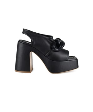 Sandalias de cuña Skyla negras de Stella McCartney.Cadena gruesa a tono en la parte delantera.Puntera abierta.Suela de plataforma.Altura del tacón: 11 cm.Made in Italy.