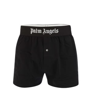 Mens Palm Angels Long Boxers in black-white.- Branded elasticated waistband.- Front button closure.- 94% Cotton  6% Elastane.- Ref: PMUH0050011001We regret that underwear is non-returnable due to hygiene reasons.