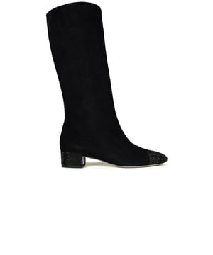 René Caovilla laarzen in zwart suède.Glinsterende hak van 4 cm hoog.Glitter neus en zool.Made in Italy.