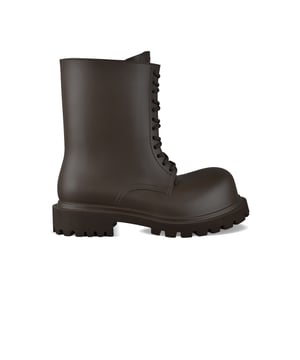 Botas con cordones Steroid marrones de Balenciaga.Fabricadas íntegramente en EVA (etilvinilacetato).Logotipo Balenciaga en la lengüeta.Cierre con cordones.Pala extra redonda.Suela gruesa con muescas.Made in Italy.