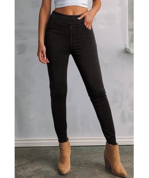 Our styles are designed with a trendy fitted look in mind following an international size standard. For the best fit we suggest choosing one size up from your usual. Be sure to check our sizing chart to find your perfect match!
  Black solid color jeggings
  High waist design for a flattering fit
  Stretchy fabric for maximum comfort
  Slim fit for a sleek silhouette
  Convenient back pockets for added functionality
Material: 47% Polyester 42% Cotton 11% Elastane