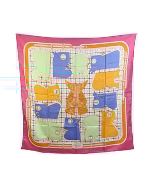 VINTAGE, RRP AS NEW
Beautiful Hermes 'Camails' silk scarf designed by Francoise de la Perriere and originally issued in 1974. The design depicts some horse hoods in light blue, orange and light green colors against a checkered white background. Hot pink border. Hand rolled edges. Measurements: Approx 35 x 35 inches. The 'HERMES - Paris' is located in the lower center, Hermes with copyright symbol is located on the upper left border Condition Rating: B - VERY GOOD CONDITIONCondition Details: Gently used. A couple of pulled threads due to normal use. A couple of faded marks (very light) visible on the upper right quadrant. Original Hermes box included. Please check carefully the photos and ask if need more informations or if you have any doubts.  Box?: No Measurments:  length: 889 mm height: 889 mm