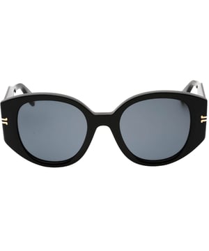 Marc Jacobs Black Sunglasses, Lens Width = 51mm, Nose Bridge Width = 21mm, Arm Length = 140mm, Sunglasses, Sunglasses Case, Cleaning Cloth and Care Instructions all Included, 100% Protection Against UVA & UVB Sunlight and Conform to British Standard EN 1836:2005, Grey Lensed Sunglasses, 100% Plastic