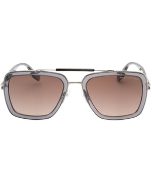 Marc Jacobs grijze zonnebril, lensbreedte = 55 mm, neusbrugbreedte = 20 mm, armlengte = 145 mm, zonnebril, zonnebrillendoos, schoonmaakdoekje en onderhoudsinstructies allemaal inbegrepen, 100% bescherming tegen UVA- en UVB-zonlicht en conform de Britse norm EN 1836:2005, bruine SF-lenszonnebril, 100% metaal
