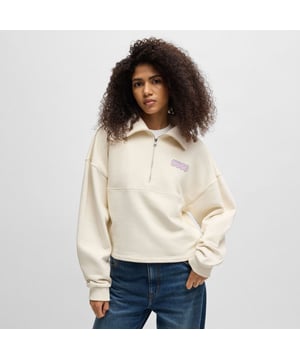 Womens HUGO Dahanna_B Cotton-terry sweatshirt with seasonal logo graphicsA signature sweatshirt printed with seasonal logo graphics by HUGO. This zip-neck layer is crafted in French terry cotton for everyday comfort.- Oversize fit- Zip neck- Long sleeves- Standard length- 100% Cotton.  Machine washable.- Ref: 50527659-110
