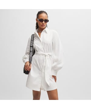 Womens HUGO Kaisanna Relaxed Fit Shirt Dress in cotton twillA relaxed-fit shirt dress with a tie belt by HUGO Womenswear  crafted in soft cotton twill with side slits and voluminous sleeves- Long sleeves- Point collar- Button closure- Relaxed fit- Ref: 50513191-100