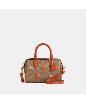 Mini Rowan Crossbody in Signature Canvas with Orange Print, Two credit card slots,  Length: 17.50 cm,  Width: 10.00 cm,  Height: 12.00 cm