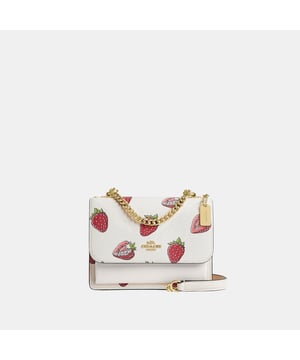 Mini Klare Crossbody in Strawberry Print, Inside multifunction and zip pockets, Outside open pocket,  Length: 18.00 cm,  Width: 5.00 cm,  Height: 13.50 cm