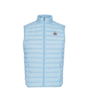 High collar.Sleeveless.Full zip fastening.Side zip pockets.Felt logo on left chest.Water-repellent satin quilting.