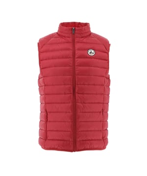 High neck.Sleeveless.Full zip fastening.Side zip pockets.Inside seams in contrasting colour.RDS-certified down and feather filling.Water-repellent satin quilting.
