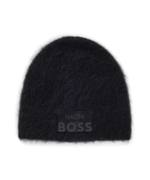 Womens NAOMI x BOSS Beanie Hat in an alpaca blend in black.A beanie hat with tonal collaborative branding by NAOMI x BOSS. This accessory is crafted in a soft and fluffy alpaca blend.  Part of an exclusive capsule  co-created with Naomi Campbell  designed with elegance  confidence  and on-the-go ease in mind.Main material: 55% Alpaca  43% Polyamide  2% Elastane.  Hand wash.Ref: 50526668-007