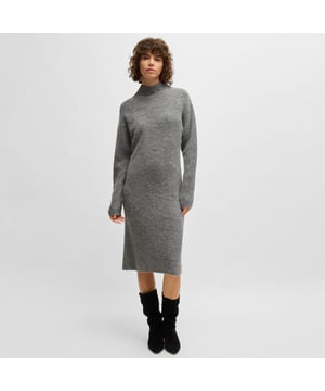 Womens BOSS C_Fagdassy Long-sleeved relaxed-fit dress with mixed ribbingA long-sleeved dress with a high neckline by BOSS. Featuring mixed ribbing  this relaxed piece is blended with soft wool and alpaca.- Relaxed fit- Moving rib details- Metal charm with BOSS logo- Fit back length: 104cm- 35% Alpaca  35% Wool  30% Polyamide.  Hand wash - Dry clean.- Ref: 50525127-041