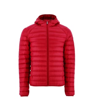 Mens JOTT Nico Lightweight Down Jacket in red.(Re)discover the iconic NICO padded hooded jacket  one of our brand’s best sellers  in a line of highly trendy new colours this season. Picking one and only one will be a hard call!- Water-repellent satin-quilted fabric- RDS-certified down and feather filling- Fitted cut- Hooded- 2 invisible side pockets- Inside seams in contrasting colour- Original felt logo on left sleeve- Packable- Main fabric: 100% Polyamide.  Lining: 100% Polyamide.  Filling: 90% Down  10% Feather.- Ref: P000MDOW01-300