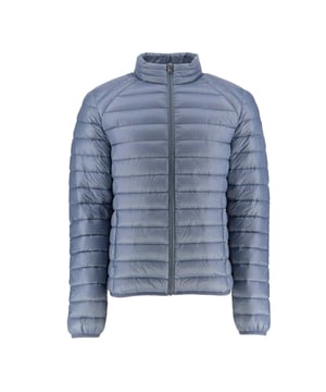 Mens JOTT Mat Lightweight Puffer Jacket in washed blue.Thin and light  the men's down jacket MAT will protect you from wind and cold thanks to its feather and down padding. This long sleeved jacket has 2 invisible zipped pockets and a front zip closure. Thermal insulation: light- Water repellent- Responsible down- Main material: 100% Polyamide.  Lining: 100% Polyamide.  Filling: 90% Down  10% Feather.- Ref: PF23MDOW02-182