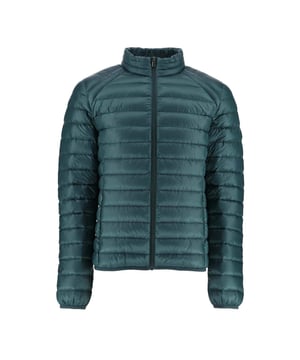 Small quilted stand-up collar.Full zip fastening.2 invisible side pockets.Inside seams in contrasting colour.Original felt logo on left sleeve.RDS-certified down and feather filling.Water-repellent satin-quilted fabric.