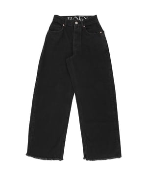 100% organic cotton. Raeyâ€™s grey Gait jeans are made from organic-cotton denim thatâ€™s lightly faded and shaped to a low-rise wide-leg silhouette with a buttoned front and raw-edged cuffs. Raey fuses sharp silhouettes with luxury fabrics to create clean, minimal and effortless pieces for contemporary women as featured in Marie Claire, Elle and Stella.