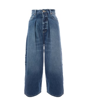 100% organic cotton. Raey's Extra Fold jeans feature stitched folds at the waist and are designed for a slouchy fit that's balanced by the wide cropped legs