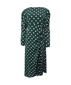 Exude timeless charm and elegance with the AX Paris Women's Green Polka Dot Plunge Neck Dress. With its flattering plunge neckline and classic polka dot pattern, this dress combines a playful retro vibe with modern sophistication, perfect for any occasion where you want to stand out.

Color/Pattern: Green with white polka dots – a bold yet classic print that adds a fun, vintage-inspired touch

Design: Plunge neckline – creates a striking, feminine silhouette while maintaining elegance

Fit: Flattering fit-and-flare design that accentuates the waist and adds movement to the skirt, offering both comfort and style

Versatility: Perfect for a night out, cocktail parties, or special gatherings, this dress pairs beautifully with heels or wedges for a chic, polished look

With its blend of sophistication and playful style, this dress is a wardrobe essential for those seeking a standout, eye-catching piece.