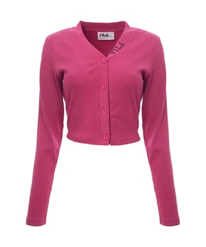 Main: 95% Cotton, Main: 5% Elastane. Bring some sweetness to your wardrobe with the Fila ribbed cardigan co-ord in pink! This cozy set, made from a cotton blend, is comfy with a hint of sporty flair. Perfect for lounging or running errands in style.
