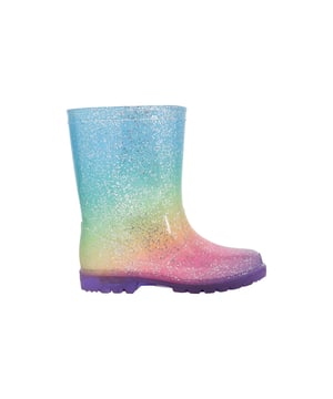 Marke: Mountain Warehouse. Obermaterial: Synthetischer Stoff. Futterstoff: Netzmaterial, Stoff. Laufsohle: Synthetischer Stoff. Blinkende Lichter. Gewebetechnik: Wasserfest. Absatz: Low Block Heel. Knöchelhoch. Design: Glitzer Regenbogen. Zehenstil: Rund. Material: Leicht zu reinigen. Zum Überziehen.