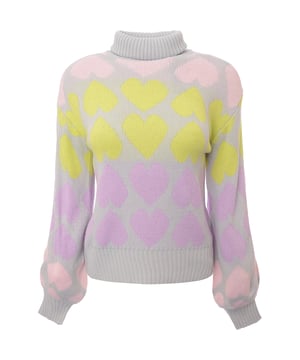 Body: 100% Acrylic Wednesday'S Girl Womens Pastel Heart Roll Neck Jumper - In Multi