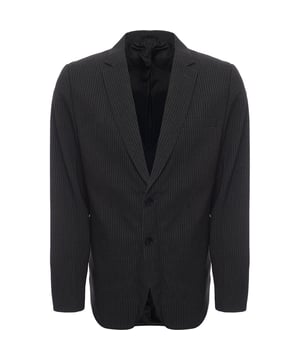 Main: 100% Polyester. The Bolongaro Trevor stripe seersucker skinny fit suit jacket in grey is a stylish choice for those looking to make a fashion statement. With its notch lapels, padded shoulders, and single-breasted style, it offers a sleek silhouette that's perfect for modern wardrobes.