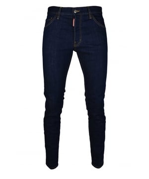 Jean Cool Guy Dsquared2 en algodón azul marino.Parche con logotipo rojo en la bragueta delantera. Etiqueta de cuero negro con el logotipo en la parte trasera.Tres bolsillos delanteros y dos traseros.Detalles escritos en blanco en el bolsillo trasero. Pespuntes amarillos.Cierre con botones.99% Algodón, 1% Elastano.