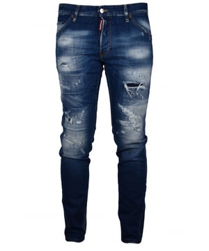 Vaqueros Dsquared2 Cool Guy de algodón azul.Efecto desteñido.Rasgaduras.Etiqueta roja del logotipo en la bragueta.Parche trasero beige.Cierre con botones.Trabillas.Cinco bolsillos, 2 de ellos traseros.Corte entallado.