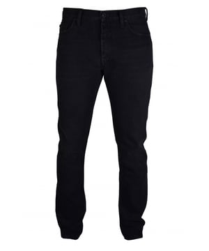 Vaqueros negros de 5 bolsillos slim fit en algodón Off-White.Etiqueta negra con el logotipo en la parte trasera.Rayas azules características en la parte trasera de las medias piernas.Pantalones vaqueros de corte recto.100% algodón.
