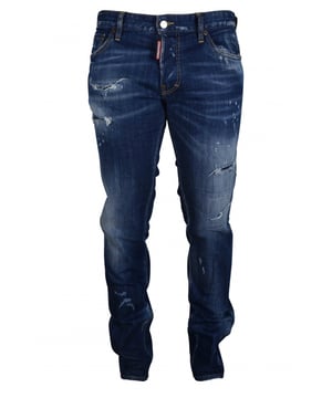 Cool Guy Jean Dsquared2 azul con efecto desgastado.Cinco bolsillos.Logotipo en la espalda en un parche gris y negro.Cierre con botones.98% Algodón, 2% Elastano.Made in Italy.