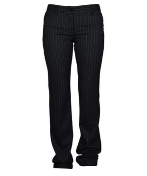 Graue Wollhose von Dolce & Gabbana mit feinen weißen Streifen.Reißverschluss und Knopfverschluss vorne.Gürtelschlaufen in der Taille.Taschen vorne.Made in Italy.