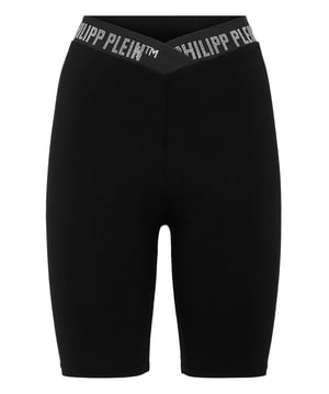 con cristales  Leggins ciclista de algodón elástico con cintura alta. Cintura elástica asimétrica con pedrería y las letras de la marca. Dobladillos de pespunte doble.