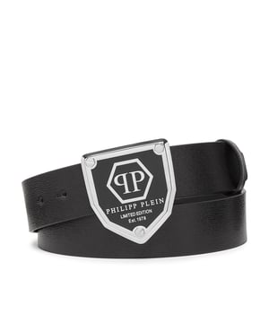 Leren riem. Geëmailleerde metalen gesp met de iconische PP Hexagon. Leren voering. Hoogte: 4 cm.