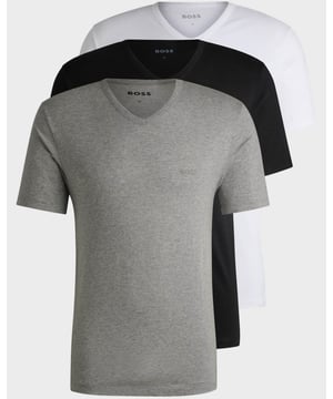 A three-pack of soft and breathable underwear T-shirts by BOSS. Featuring embroidered branding at the left chest, these T-shirts are cut to a regular fit in pure-cotton jersey for everyday comfort. Each top is finished with a V neckline.

Regular fit
V-neck
Packaging: Box
Logo embroidery

100% Cotton
50475285
 