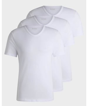 A three-pack of soft and breathable underwear T-shirts by BOSS. Featuring embroidered branding at the left chest, these T-shirts are cut to a regular fit in pure-cotton jersey for everyday comfort. Each top is finished with a V neckline.

Regular fit
V-neck
Packaging: Box
Logo embroidery

100% Cotton
50475285
 