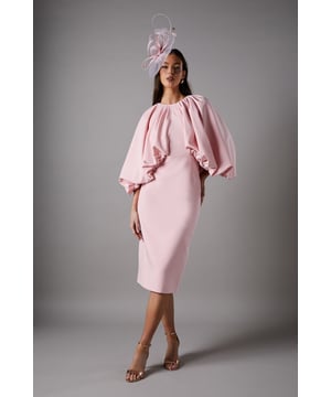 Pencil Midi Dress With Cape Sleeves