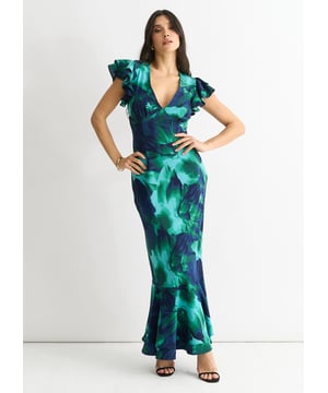 El maxivestido floral acuarela encarna la elegancia con su delicado diseño floral acuarela. El tejido suave y vaporoso crea una silueta romántica, perfecta para cualquier ocasión especial. Aporta un toque de arte y sofisticación a tu vestuario con esta pieza de primera calidad.
