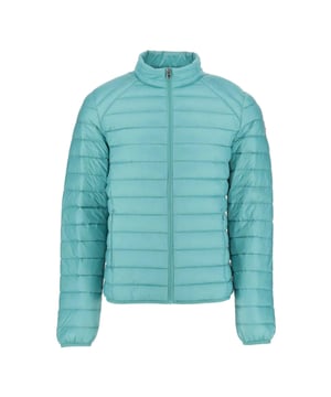 Small quilted stand-up collar.Zip fastening.2 invisible side pockets.Inside seams in contrasting colour.Original felt logo on left sleeve.RDS-certified down and feather filling.Water-repellent satin-quilted fabric.