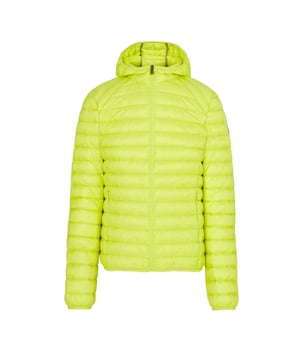 Heren JOTT Nico Lightweight Puffer Jacket in acid green.(Her)ontdek het iconische NICO donsjack met capuchon, een van de bestsellers van het merk, dit seizoen in een nieuwe reeks ultra-trendy kleuren. Het moeilijkste zal zijn om er maar één uit te kiezen! - Waterafstotende satijnachtige gewatteerde stof- RDS-gecertificeerde dons- en verenvulling- Aansluitende snit- Capuchon- 2 onzichtbare zijzakken- Contrasterende binnennaden- Origineel vilten logo op de linkermouw- Inpakbaar- Hoofdmateriaal: 100% polyamide.  Voering: 100% polyamide.  Vulling: 90% dons 10% veren - Ref: PF23MDOW01-20C