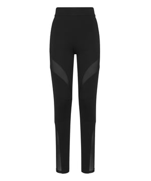 Invente su look motero con estos leggings de punto Roma con detalles acolchados y aplicaciones de tul. La cintura muy alta crea una silueta ajustada a la figura. Cierre de cremallera invisible en el centro de la espalda.