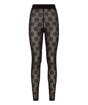 Eleva tu armario con nuestros exquisitos leggings de encaje negro, diseñados para la fashionista moderna.   Silueta de talle alto para un ajuste favorecedor   El lujoso tejido de encaje añade un toque de elegancia   Detalles de tul con monograma en toda la prenda para un toque chic   Perfectos tanto para salidas informales como para eventos exclusivos.